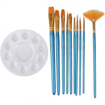 Round White Paint Palette & Nylon Brush Set