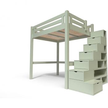 Lit Mezzanine Bois Moka avec Escalier Cube