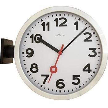 NeXtime Wanduhr Bahnhofsuhr, STATION DOUBLE, zweiseitig, lautlos, rund, Glas, Aluminium, ø 38 cm