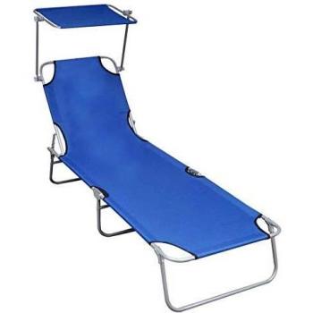 Chaise longue d'extérieur pliable avec auvent bleu en aluminium