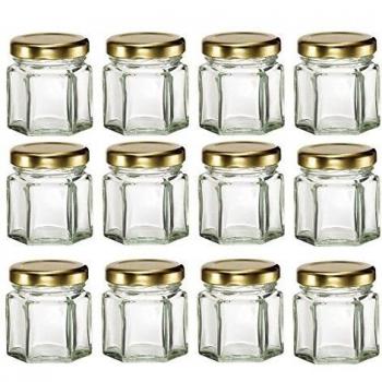 Monodose di miele biologico da 45 ml in vasetti di vetro a forma esagonale con tappo (pacchetto da 12)