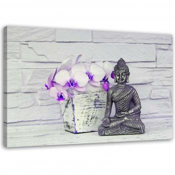 Feeby Buddha mit Blumenmuster 60 × 40 cm – Graues Design