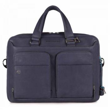 Piquadro Black Square Aktentasche für Laptop und iPad, Leder blau
