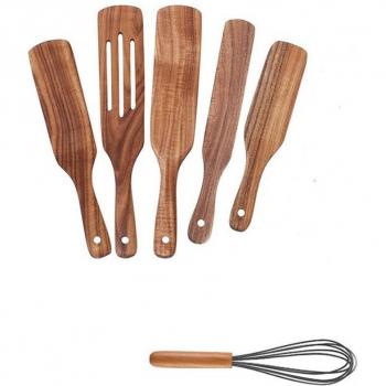 Teak Wood Cooking Utensils with Hanging Holes