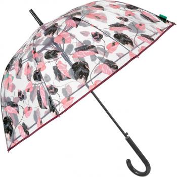 Ombrello Ø 89 cm con Foglie Rosa e Nero Trasparente
