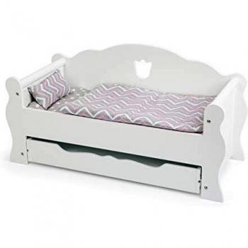 Puppentagesbett aus Holz mit Matratze und Kissen, ab 3 Jahren