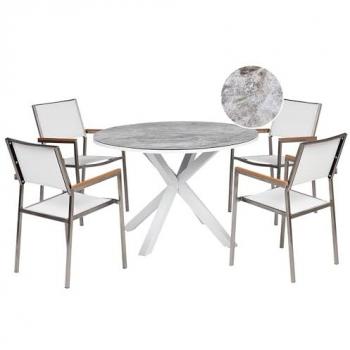 Ensemble de Terrasse Blanc en Acier Inoxydable