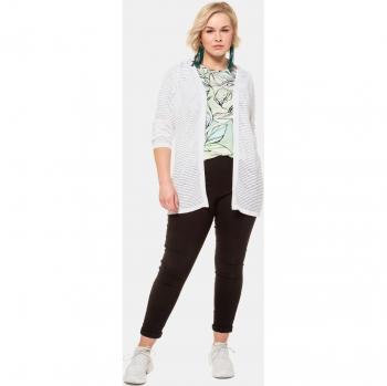Cardigan bianco lungo, maglia velata, aperto, Donna, Taglia 48/50, Cotone/Viscosa