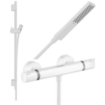 Mitigeur douche thermostatique Hansgrohe Ecostat Comfort + Barre Unica S Puro + flexible + Pommeau Pulsify E blanc mat