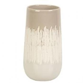 Florero Elegante de Cerámica Beige y Gris, 14x23x14 cm