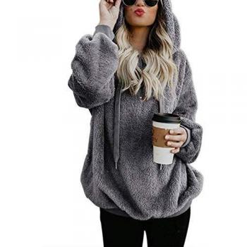 IWoo Damen Hoodie Pullover Kuschelpullover mit Reißverschluss für Herbst und Winter