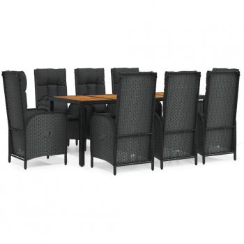 Set de comedor patio 9 piezas con cojines ratán sintético negro
