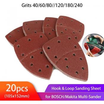 20pcs Hook and Loop Mouse Sandpaper for Bosch Multi-Sander, 11 Holes, Grits 40/60/80/120/180/240