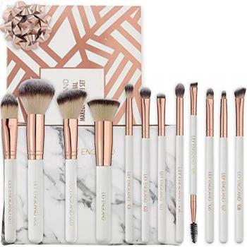 Lily England 12‑Piece Rose Gold Makeup Brush Set with Marble Case