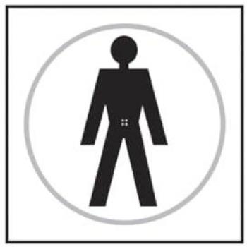 Gentlemen Toilet Braille Sign, Self Adhesive Tactile, White, 150mm x 150mm
