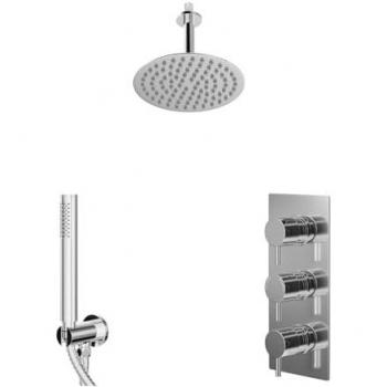 Circo 200mm Round Shower Head with Triple Valve and Outlet Holder