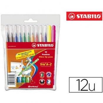 Feutre coloriage STABILO trio triangulaire encre super lavable pochette 12 unités + 2 fluos
