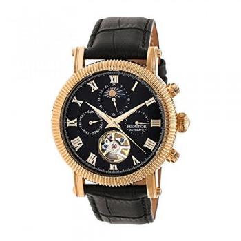 HERITOR Winston Men's Automatic Black Genuine Leather Rose Gold Watch w/Date HERHR5206