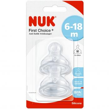 Nuk 10721276 First Choice+ Tettarella, Silicone, 6-18 Mesi, 2 Pezzi, Bianco, M