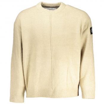 Beige Contrast Detail Crew Neck Sweater for Men