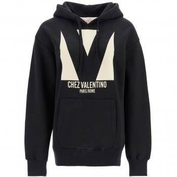 Sweat noir à capuche imprimé par Valentino