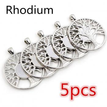 14mm Rhodium Gold Black Plated Tree Design Cabochon Pendant