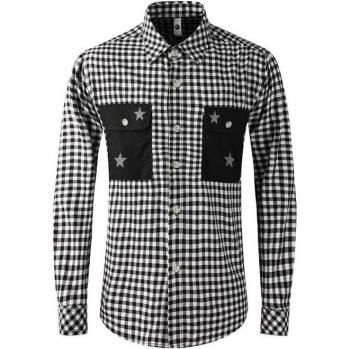 Plus Size Black and White Plaid Shirt for Men