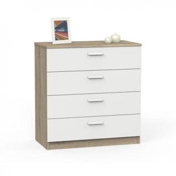 Cómoda Dormitorio Moderna Tibet 4C Roble Cambrian y Blanco 74x78 cm