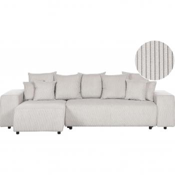 Sérénité Angle Right Canapé‑Lit avec Compartiment de Rangement en Velours Côtelé Beige – Luspa