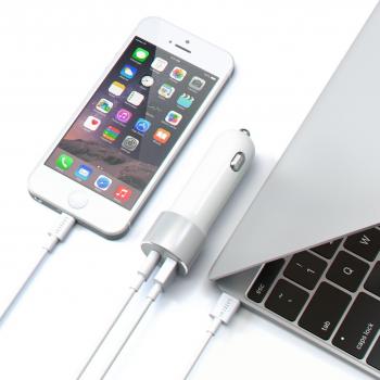 Adattatore di alimentazione per auto da 48 W con due porte USB (una A e una C)
