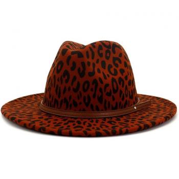 Leopard Wool Felt Fedora Hat with Leather Belt