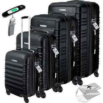 KESSER® Trolley rigide 4 pièces avec roulettes, bagages cabine ABS, serrure, noir