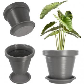 Kadax Blumenkontainer 46 cm – robustes Kunststoff-Design mit Untersetzertopf – Anthrazit