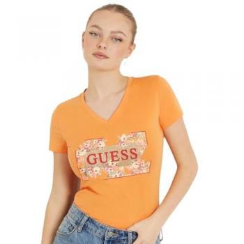 Camiseta Guess Naranja con Estampado Floral