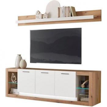 Brixen Living‑Set – Moderne Wohnwand aus Eiche mit Weißakzenten