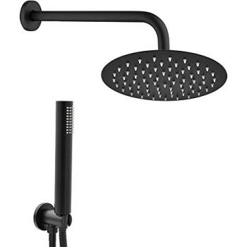 Set doccia tondo nero opaco con soffione da 20 cm e doccetta