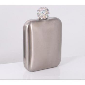 Compact Stainless Steel Hip Flask with Gemstone Cover