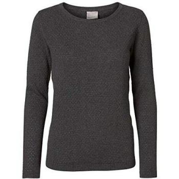 Vero Moda Strickpullover Feinstrick Pullover Struktur Rundhals Longsleeve VMCARE 4592 in Dunkelgrau