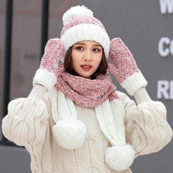 3pcs Women's Thickened Knit Hat Scarf Gloves Set