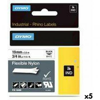 Rollo de Cinta Laminar Rhino Dymo ID1‑19 19 mm × 3,5 mm – Negros/Blancos (5 unidades)