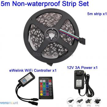 Tira de LED RGB 12V 5050 con PCB Negro 60LED/M, Fuente de Alimentación y Control Wifi eWelink