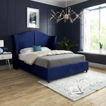 Zampa Blue Velvet Curved Top Bed Frame