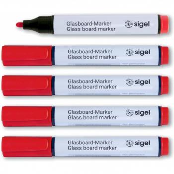 Sigel Glasboardmarker rot, Rundspitze 2-3 mm, 5er Pack