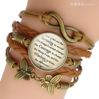 Vintage Leather Serenity Prayer Bracelet