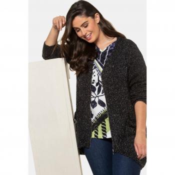 Cardigan con Zip Bouclé, Nero, Donna, Taglia 56/58, Fibre Sintetiche