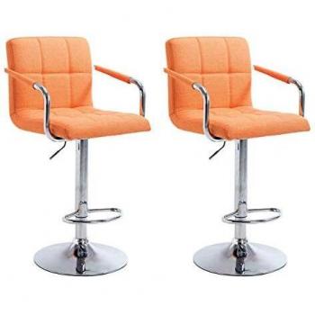 Orange Lucy Barhocker – 2‑teiliges Set mit Armlehnen, chromes Gestell