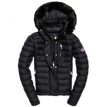 Superdry Damen Sportjacke Fuji Slim Double Ziphood, Schwarz