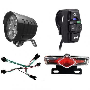 Kit lumière et klaxon pour vélo électrique 36/48/52/60 V – modèle DK336 E‑Bi Noir