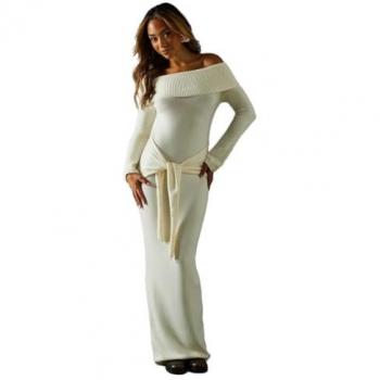 Knitted Ivory Bardot Wrap Front Midi Dress by MISSPAP – S/M