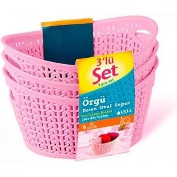 Set de 3 Cestas Ovaladas 7House 1,5L con Asas Apilables Rosa